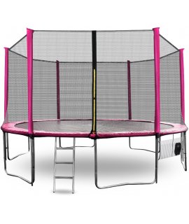 Aga SPORT PRO Trampolína 430 cm Pink + ochranná sieť + schodíky + vrecko na obuv